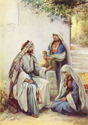 Jesus with Mary and Martha (colour litho)