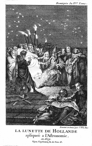 Galileo Galilei demonstrating his telescope to the Doge and Venetian Senators, 1609. Engraving, 1747.