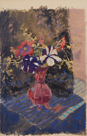 Petunias, 1960 (pen and watercolour)