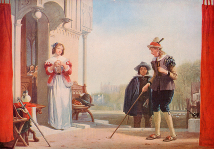 Shakespeare: Slender and Anne Page, The Marry Wives of Windsor, Act I, Scene 1 (colour litho)