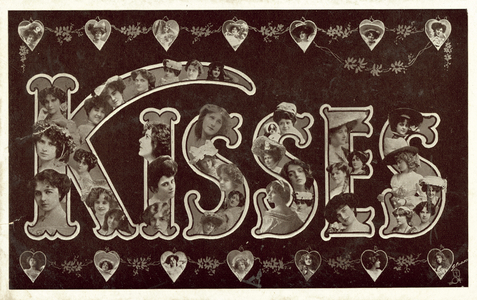 KISSES, surreal lettering (b/w photo)