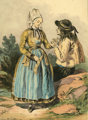 Woman of Guemene in the department of Morbihan engraving by Hippolyte Lalaisse circa 1850
