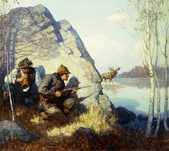 The Moose Call,  (oil on canvas)