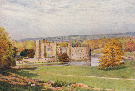 Spring, Lecds Castle from the SE (colour litho)