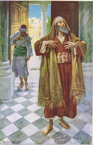The Pharisee and the publican, illustration from'Harold Copping Pictures: The Crown Series', c.1920's (colour litho)