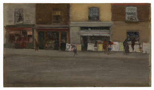Chelsea Shops, early 1880s (oil on wood panel)