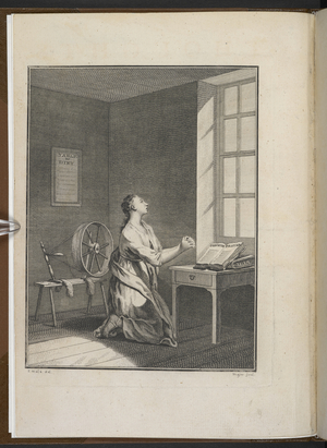 Frontispiece. A woman praying.Thoughts on the plan for a Magdalen-House for repentant prostitutes, with the several reasons for such an establishment, etc.Jonas Hanway London, 1758