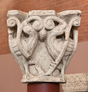 Bird with entwined necks, capital, 12th century (sculpture)