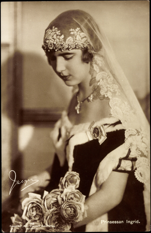 Ak Princess Ingrid of Sweden with veil (b/w photo)
