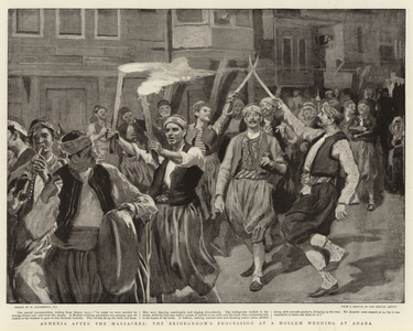 Armenia after the Massacres, the Bridegroom's Procession at a Moslem Wedding at Adana (litho)