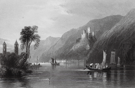 Stolzenfels, an ancient robber fortress, on the Rhine (engraving)