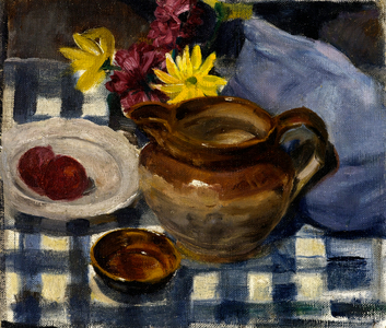 Still life with Blue Chequered Table Cloth, c.1920 (oil on canvas)
