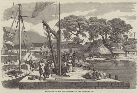 Matacong, on the West Coast of Africa, the Pier, Warehouses, etc (engraving)