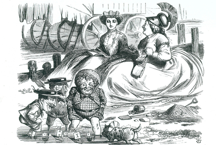 France and Britain watching the children (John Bull, Mr Punch and Napoleon III). This year marked 50 years of peace between France and Britain and the beginning of the Entente Cordiale. John Tenniel cartoon from 'Punch', London, 16 September 1865.
