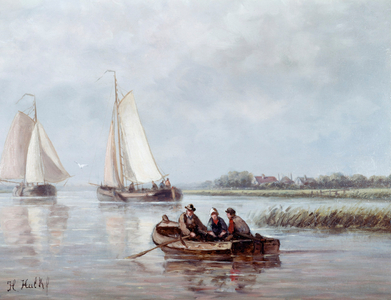 Rowing Out, S.L.L., Hendrik Hulk, (1842-1937/Dutch), Oil On Wood Panel, David David Gallery, Philadelphia, Pennsylvania, USA