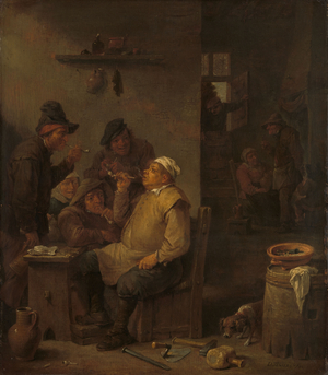 Mason Smoking with Companions in a Tavern, 1675 (oil on panel)