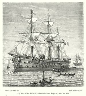 Le Solferino, vaisseau cuirasse a eperon, lance en 1863 (engraving)