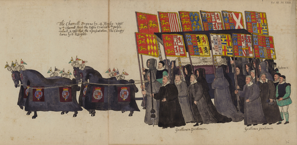 The Chariot in Queen Elizabeth I's Funeral Procession (coloured engraving)