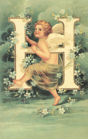 Letter H, with Cupid (colour litho)