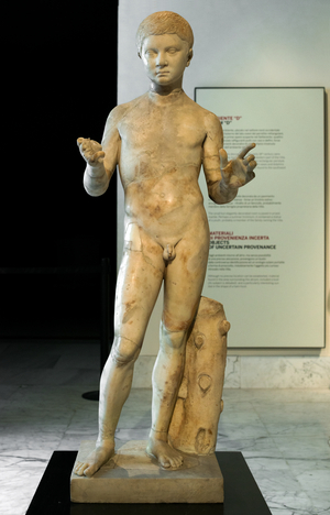 Roman art: Herculaneum - Villa of the Papyri - Statue portrait of child - Archaeological National museum - MANN, Naples, Italy