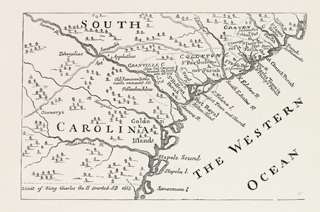 Map of South Carolina in 1730,USA, 1870s Engraving