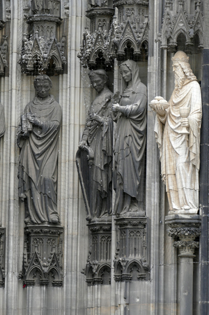 Sculptures adorning the exterior of the Kolner Dom (The Cathedral of Saint Peter) in Cologne