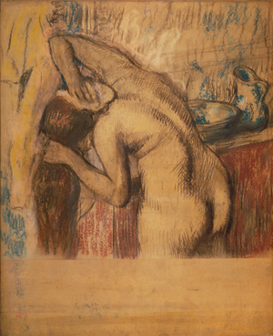 Woman at her toilette (pastel and charcoal)