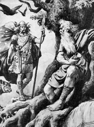 Halftone of god Odin looking for wisdom