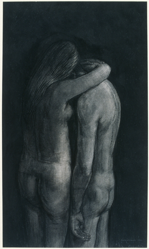 Consoling Lovers, 1976 (charcoal on paper)