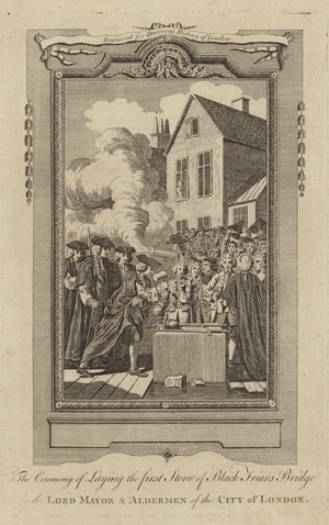 The ceremony of laying the first stone of Black Friars Bridge (engraving)