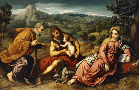 The Holy Family with Saint John the Baptist in a Landscape, 1545-50 (oil on canvas)