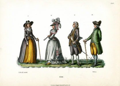 Late 18th Century Fashion and Costumes (1786) (chromolitho)