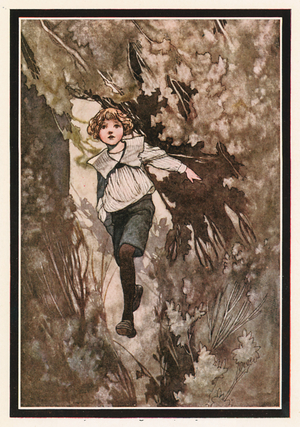 A Boy Burst through it at Full Speed (colour litho)
