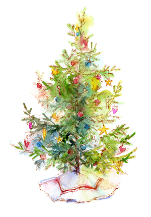 Christmas tree with skirt, 2016 (watercolor)