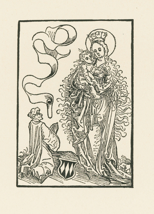 Virgin Mary worshipped by Albrecht von Bonstetten, 1493 (woodcut)