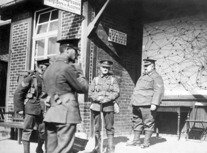English soldiers at a railway station near Bingen, 1921