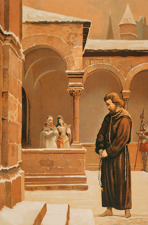 Henry IV, Emperor of the Holy Roman Empire, Humiliation of Canossa, Penance of Henry IV, 1884 (colour litho)
