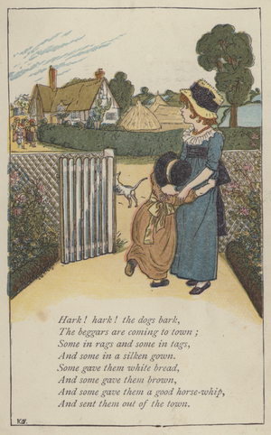 Hark! hark! the dogs bark (colour litho)