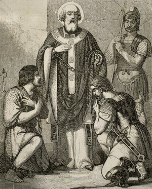 Saint Callixtus I or Callistus I. Pope from about 217 to about 222. Engraving.