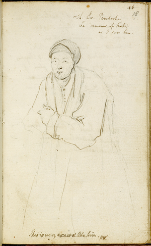 Manuscript drawing of the Earl of Pembroke. With annotation by H.Walpole. Sketch.
