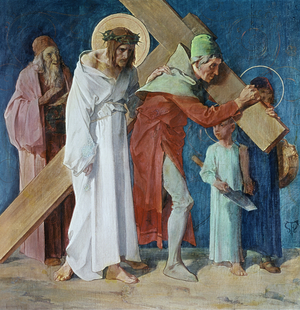Simon of Cyrene Helps Jesus (5th Station of the Cross), 1898 (fresco)