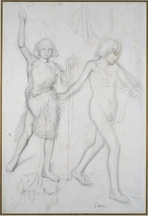 St John the Baptist with an Angel walking before him, on the right (pencil with pen & brown ink on paper)