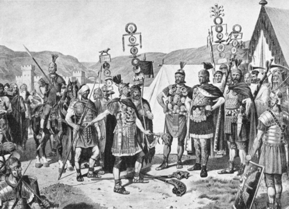 Roman warriors (b/w photo)