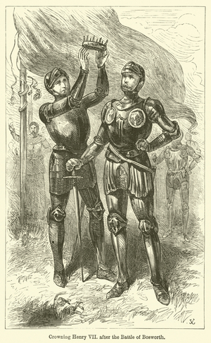 Crowning Henry VII after the Battle of Bosworth, illustration from 'Chatterbox', 1899 (engraving)