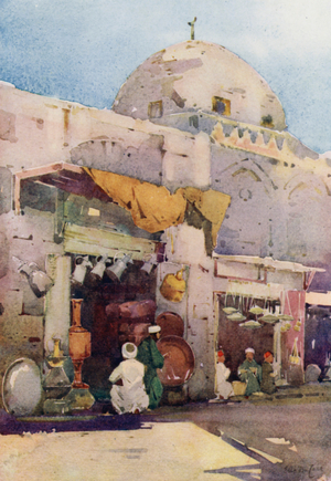 Coppersmiths' Bazaar, Cairo (colour litho)
