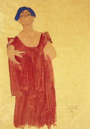 Woman with Blue Hair; Frau mit Blauem Haar, 1918 (gouache, watercolour and pencil on buff paper)