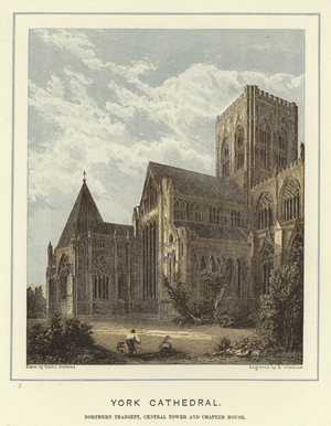 York Cathedral, northern transept, central tower and chapter house (colour litho)