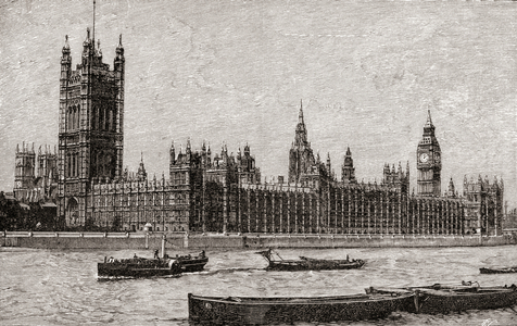 Palace of Westminster, The New Houses of Parliament, City of Westminster, London, England, designed by Charles Barry.  From A First Book of British History published 1925.