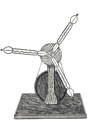 19th century illustration showing an apparatus to create an electrical charge used by John Peter Gassiot. Gassiot FRS (1797  1877); English businessman and amateur scientist. He was particularly associated with public demonstrations of electrical phenomena and the development of the Royal Society.