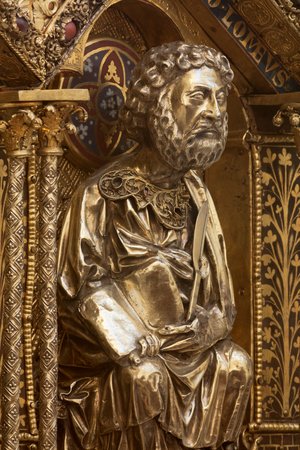 Parish church (Église Saint-Sébastien). Reliqauary (La châsse de saint Remacle). Detail. 1268 (photo)